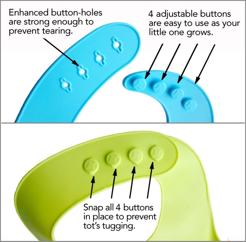 YMCF Products 2-Pack Waterproof Silicone Baby Bib Lightweight Comfortable Easy-Wipe Clean (Green/Blue, Large) - Image 3